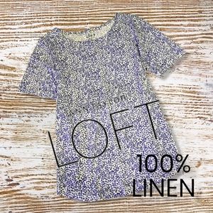 LOFT Linen Summer Top Blue Floral Flared Hemline for Comfort and Cool Breezes